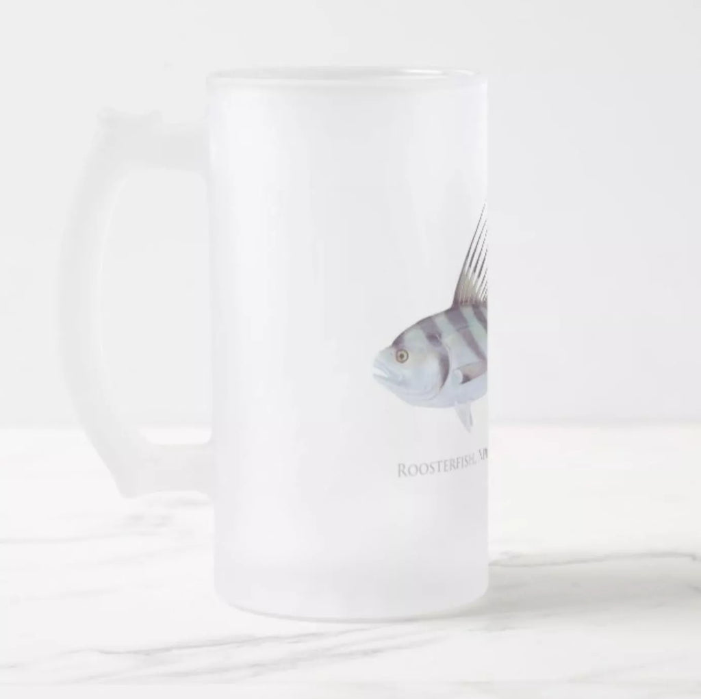 Roosterfish - Frosted Glass Stein-Stick Figure Fish Illustration