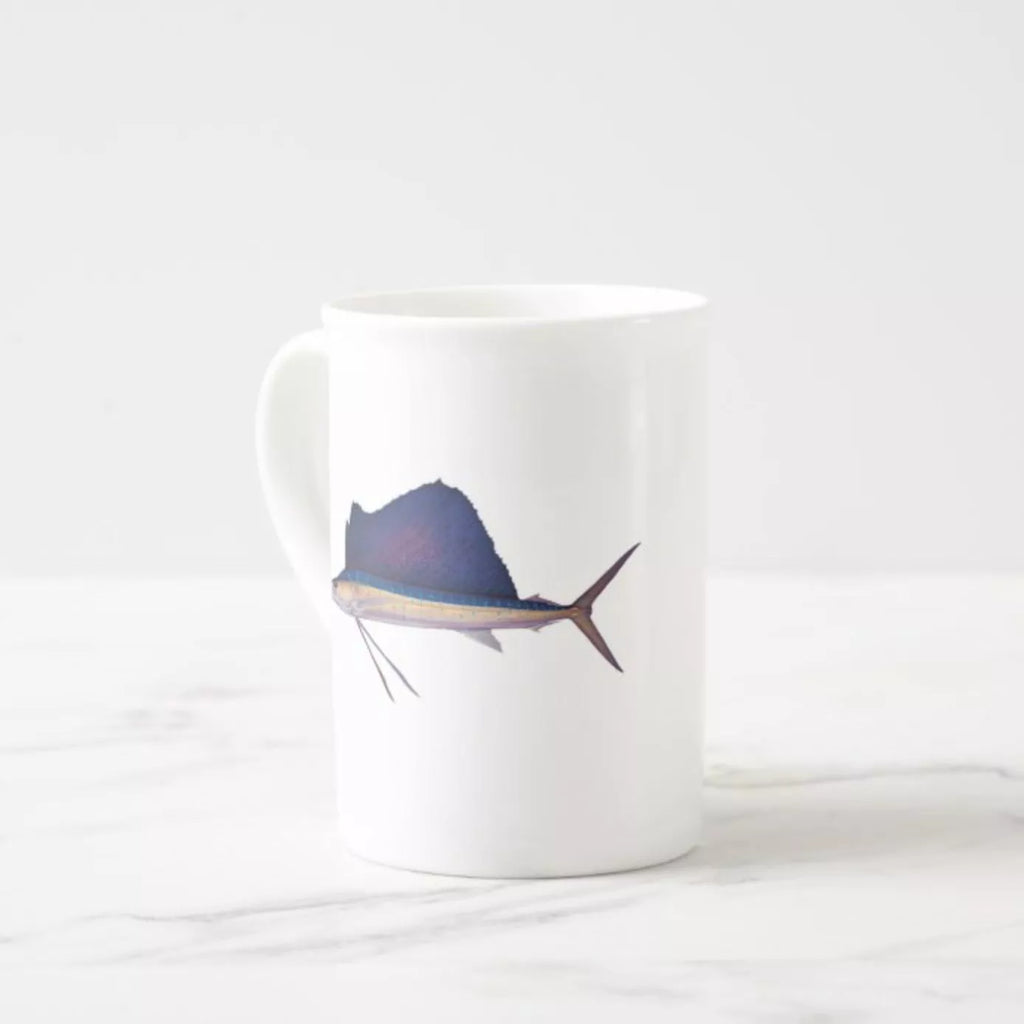 Sailfish - Fine Bone China Mug-Stick Figure Fish Illustration