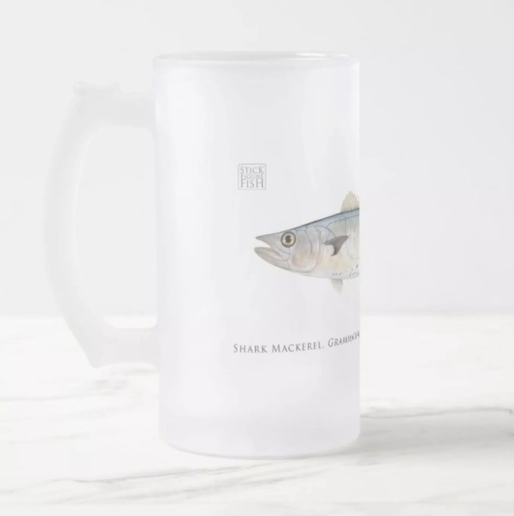 Shark Mackerel - Frosted Glass Stein-Stick Figure Fish Illustration