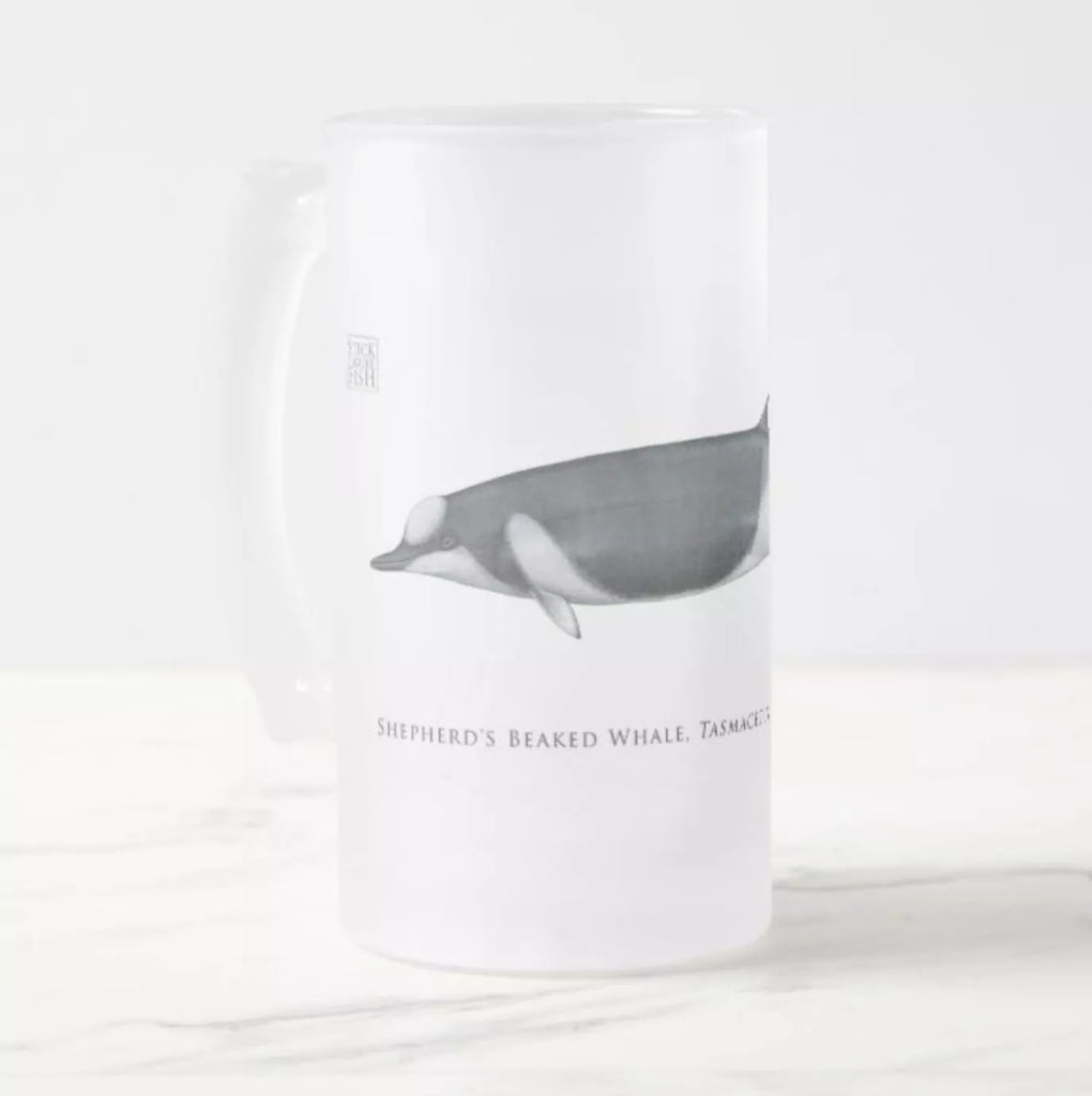 Shepherd's Beaked Whale - Frosted Glass Stein-Stick Figure Fish Illustration