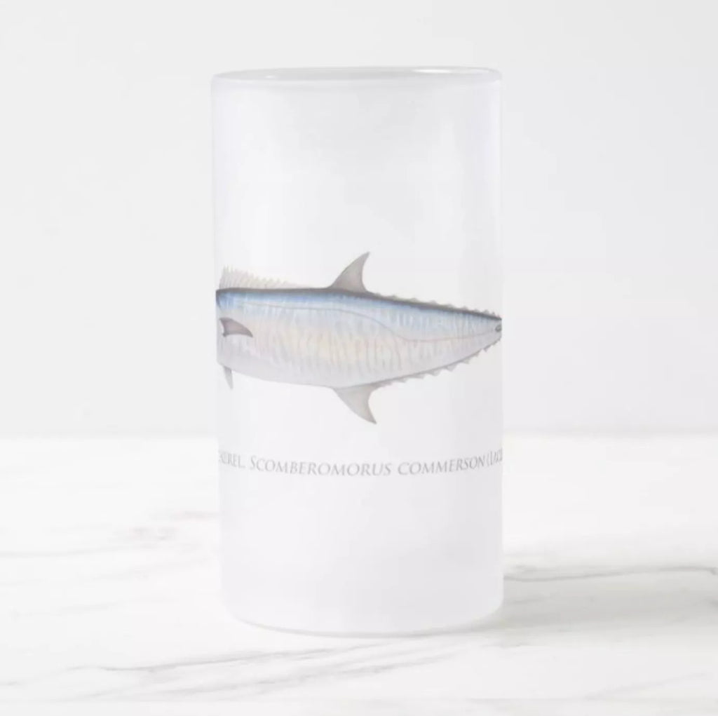 Spanish Mackerel - Frosted Glass Stein - Stick Figure Fish Illustration