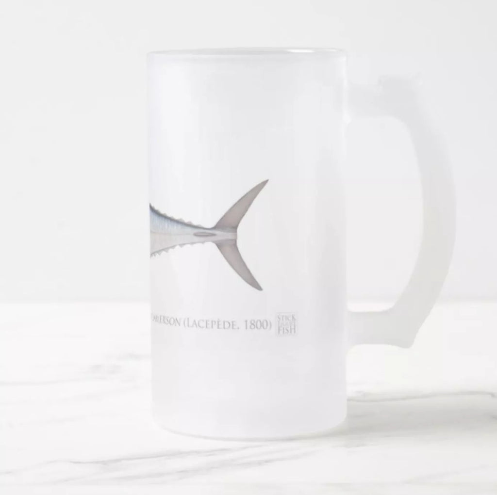 Spanish Mackerel - Frosted Glass Stein - Stick Figure Fish Illustration