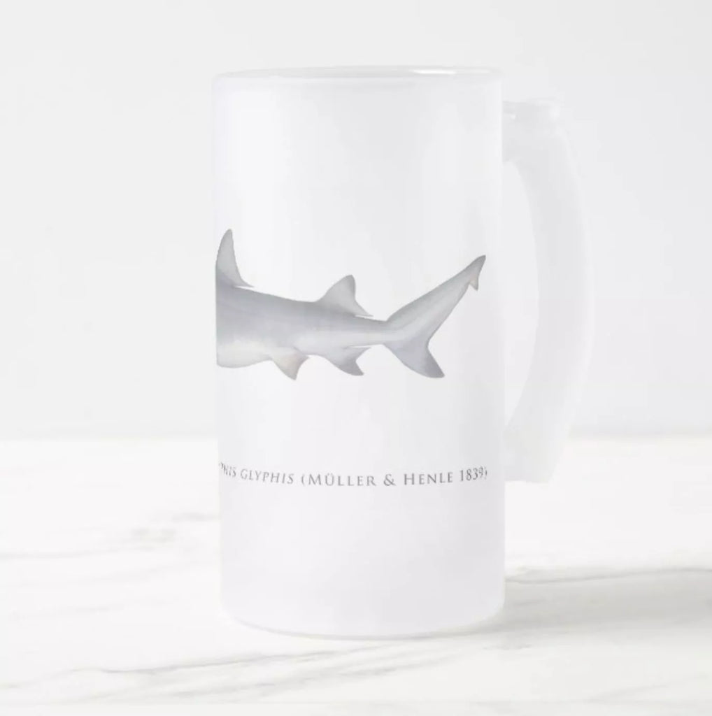 Speartooth Shark - Frosted Glass Stein-Stick Figure Fish Illustration