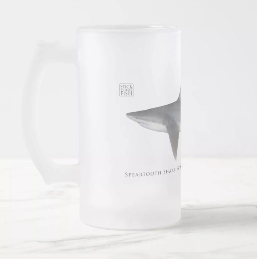 Speartooth Shark - Frosted Glass Stein - Stick Figure Fish Illustration