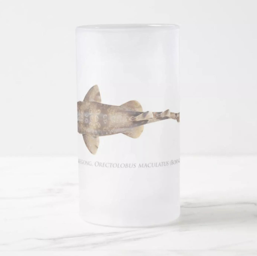 Spotted Wobbegong - Frosted Glass Stein - Stick Figure Fish Illustration