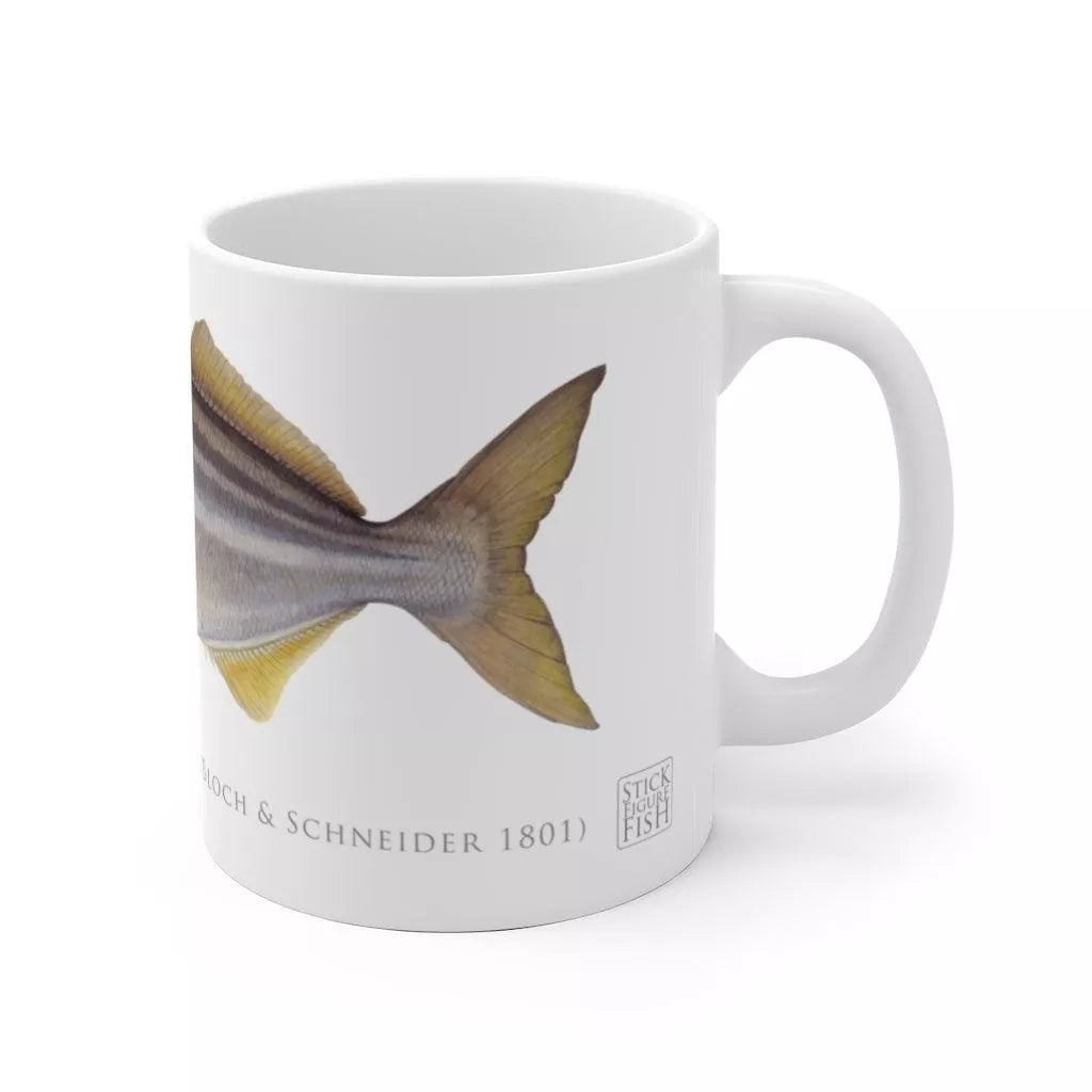Striped Trumpeter Mug - Stick Figure Fish Illustration