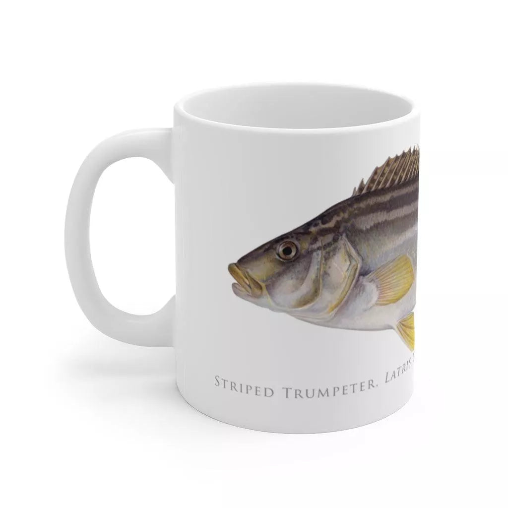 Striped Trumpeter Mug - Stick Figure Fish Illustration