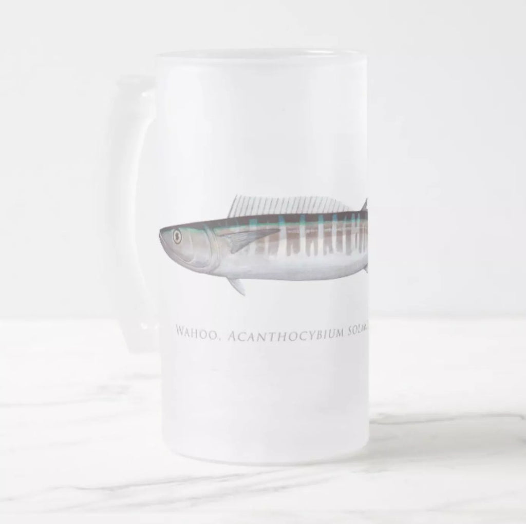 Wahoo No. 1 - Frosted Glass Stein-Stick Figure Fish Illustration