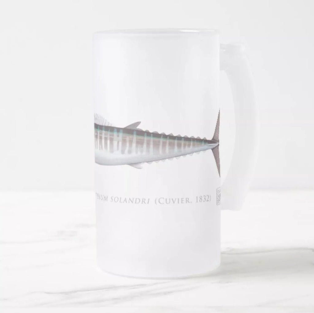 Wahoo No. 1 - Frosted Glass Stein - Stick Figure Fish Illustration