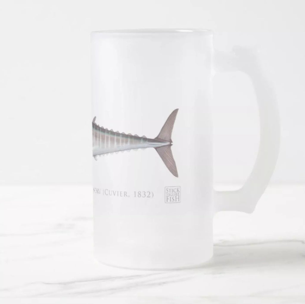 Wahoo No. 1 - Frosted Glass Stein - Stick Figure Fish Illustration