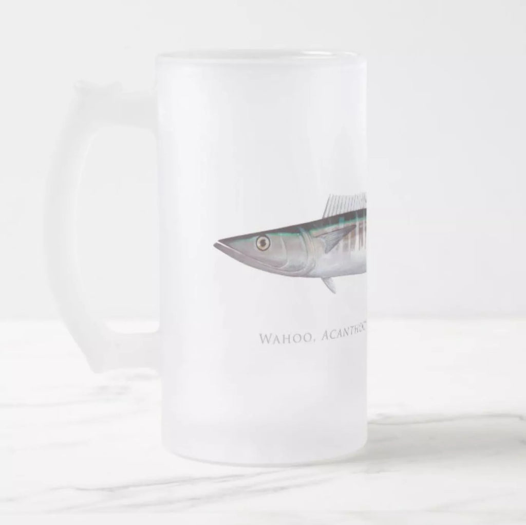Wahoo No. 1 - Frosted Glass Stein - Stick Figure Fish Illustration