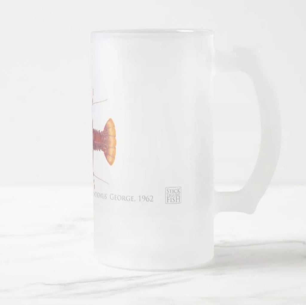 Western Rock Lobster - Frosted Glass Stein-Stick Figure Fish Illustration