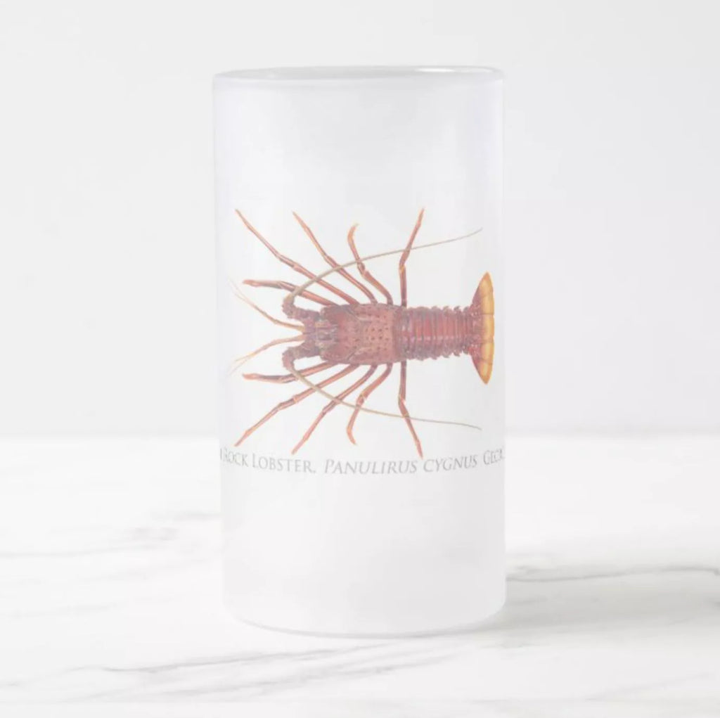 Western Rock Lobster - Frosted Glass Stein - Stick Figure Fish Illustration