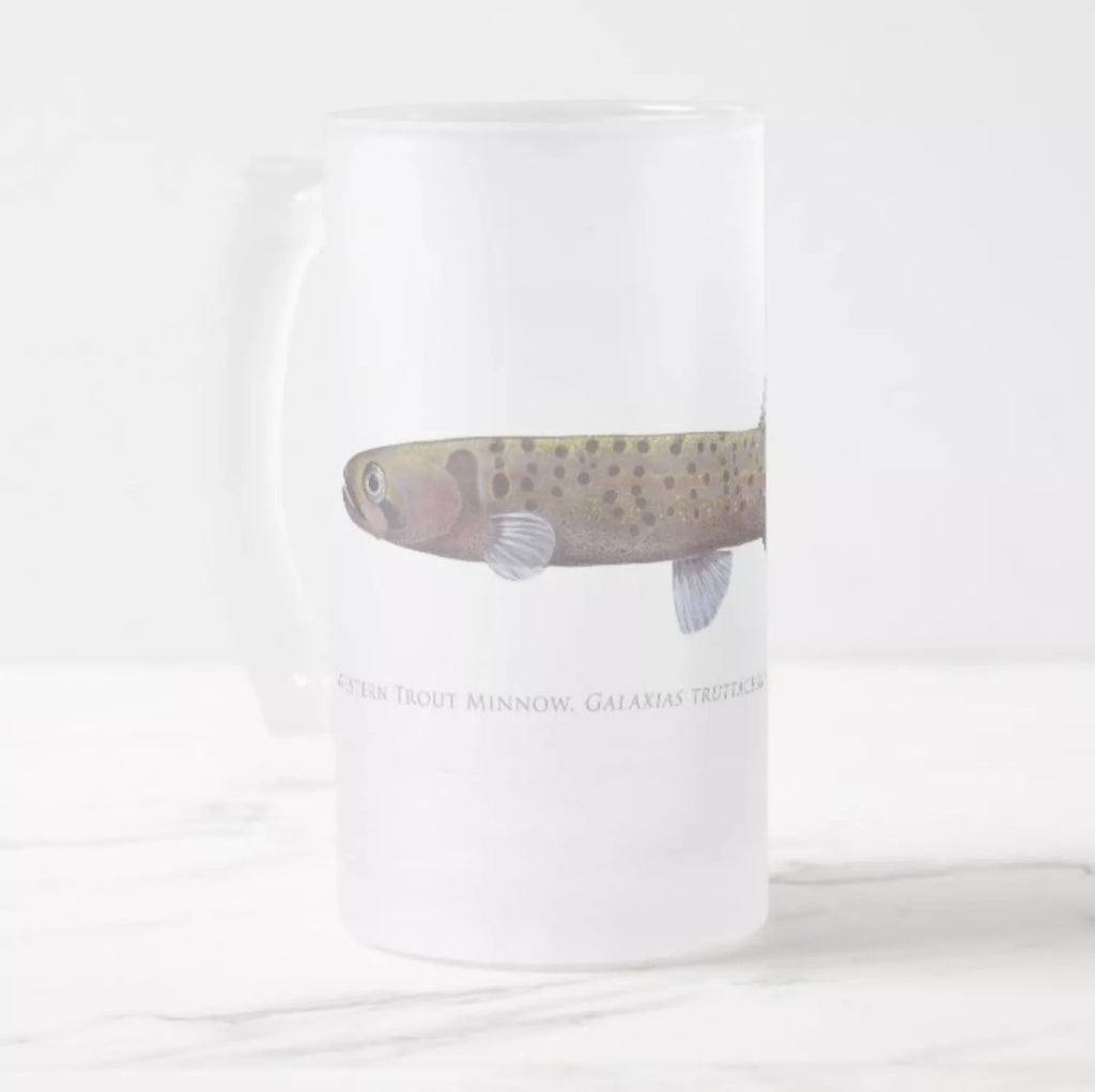 Western Trout Minnow - Frosted Glass Stein-Stick Figure Fish Illustration